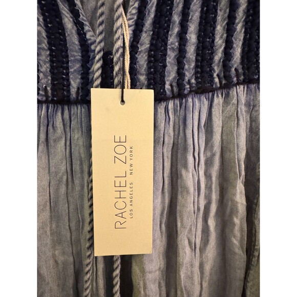 NWT Rachel Zoe Top Sz 1X  Blue Embroidered Tassel Tie Mineral Wash Boho Festival - Picture 9 of 14